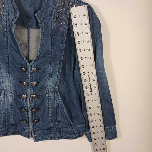 Reba Light Weight 3/4 Sleeve Embellished Denim Jacket Size Small Country Western - Picture 13 of 16